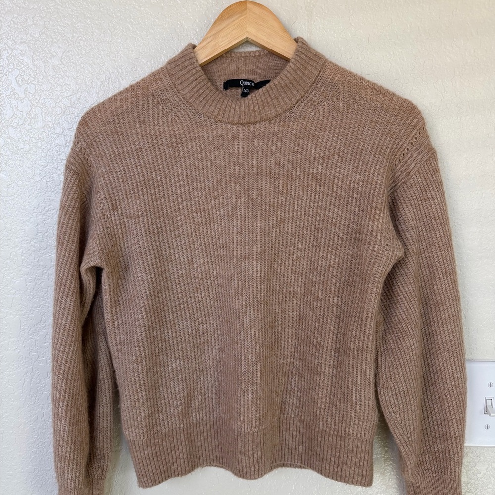 Quince Womens baby alpaca Crew Sweater, XS, Camel